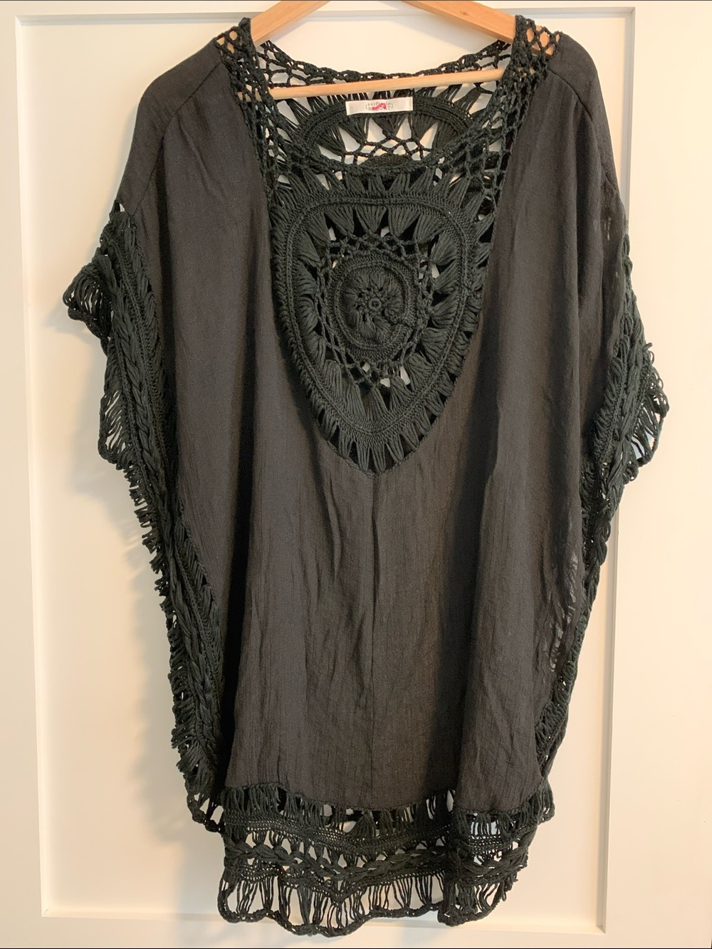 Surf Style Resort  Black Crochet-Trim Tunic Top